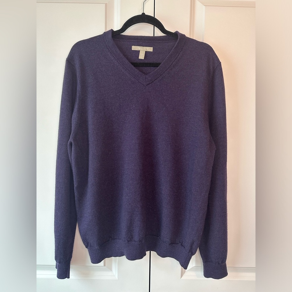 Nordstrom Men’s V Neck Extra Fine Merino Wool Sweater Purple (Size L)